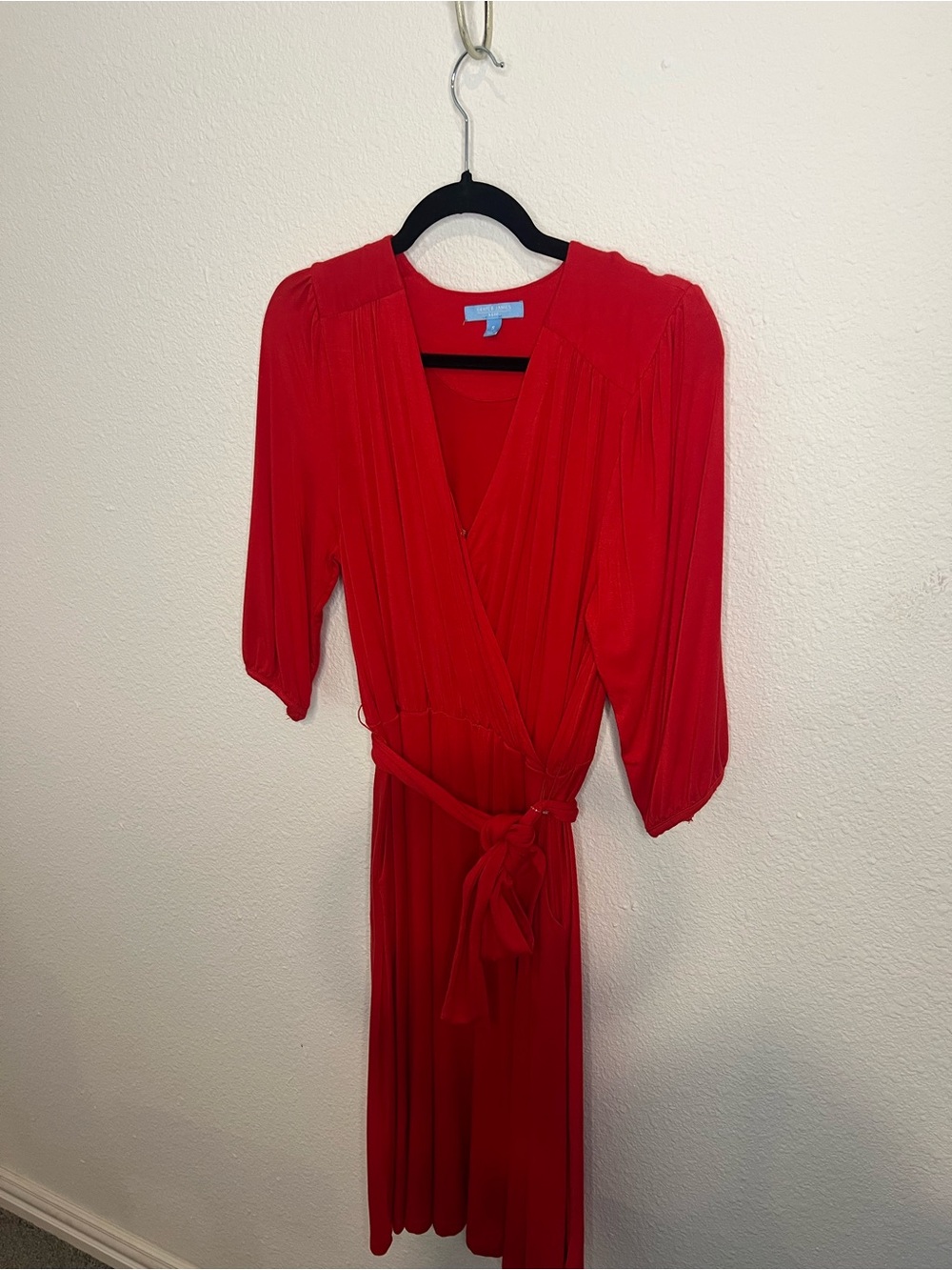 Draper James Red Wrap Midi Dress with Tie Waist